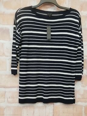 Womens Talbots Black and White Striped Crewneck Shirt
